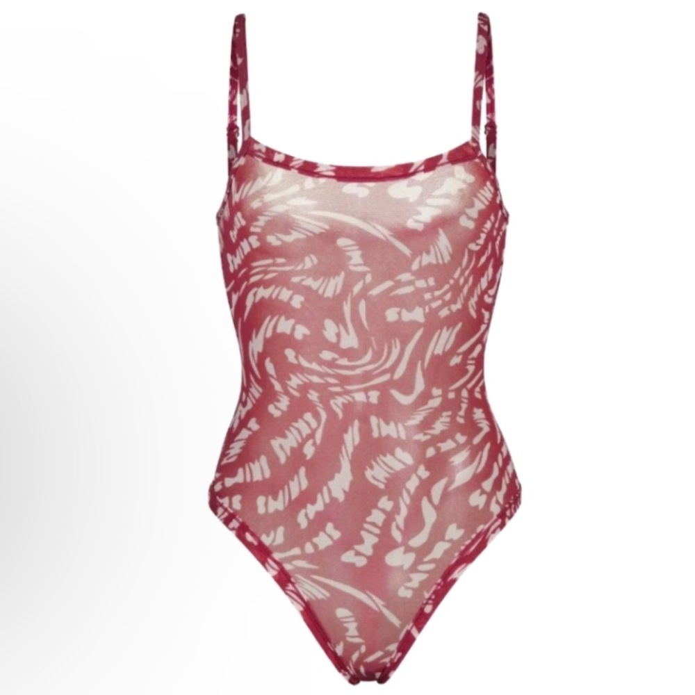 Skims Summer Mesh Strappy Bodysuit in Raspberry Swirl!